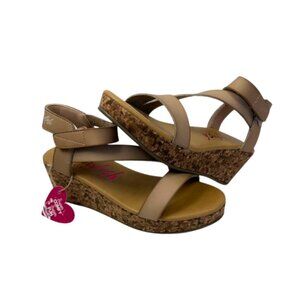 Blowfish Girls Cork Wedge Sandals Size 3 Nude Ankle Strap Summer